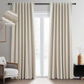Topfinel 92 Inches Long Cream Custom Black Out Drapery Panels, Rustic Burlap Sound Blocking Tweed Pleated Window Coverings, Kids Winter Boho Heat Blocking Back Tab Curtains for Bay Window Patio