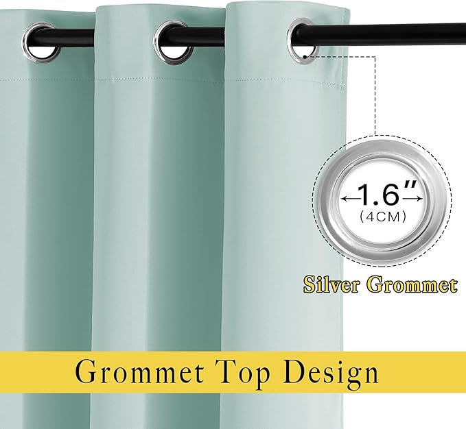 NICETOWN Aqua Blue Blackout Curtains 63 inches Long for Bedroom, Grommet Solid Thermal Drapes Light Blocking Window Treatments Sound Reducing for Living Room, W46 x L63, 2 Panels
