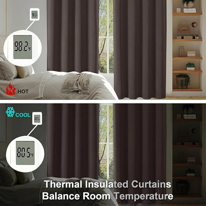 Simplebrand Ava Chocolate Blackout Curtains for Bedroom 90 Inches Long 2 Panels Set, Solid Privacy Energy Saving Living Room Window Treatment Curtains Blackout Drapes, W50 x L90 Inch, Chocolate