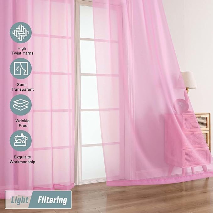 Light Pink Sheer Curtains 84 Inches Long 2 Panels, Elegant Airy Transparent Light Filtering Window Curtains, Window Drapes for Living Room Bedroom, Top Dual Rod Pocket Design, 2x42Wx84L Inches