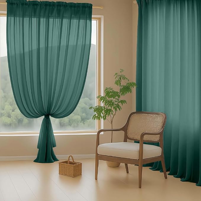 Green Sheer Curtains for Window 72 inches Long 2 Panels, Soft Airy Light Filtering Sheer Curtains for Christmas Decoration, Dual Rod Pocket Solid Window Drapes, Hunter Green, 2x42Wx72L inches
