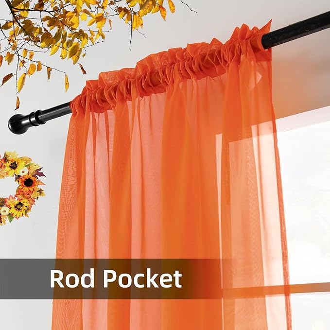 youleyar Solid Sheer Rod Pocket Curtain Voile Draperies 2 Panels White Beige Black Grey Coffee 52 Inch Width 84 Inch Long 1 Pair for Kitchen Bedroom Children Living Room Yard (Burnt Orange,52Wｘ84L)