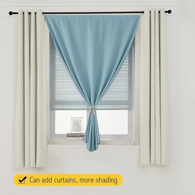 Self Adhesive Curtains, Black Out Shade for Window, Blackout Fabric Temporary Window Coverings Easy to Hang Curtains No Rod Needed, Use for Bedroom, Room, Kitchen, 35"W X 79"L, Lake Blue, 1 Panel