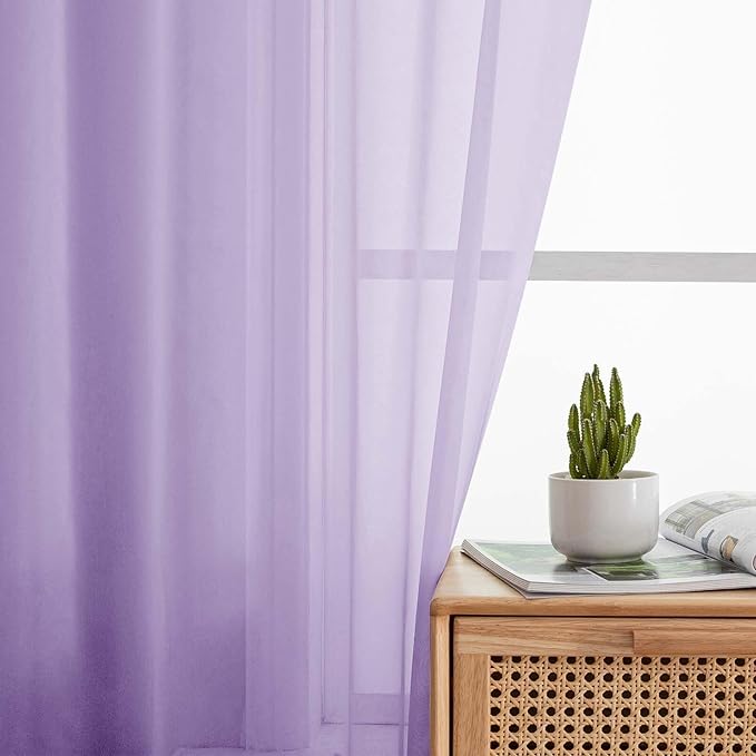 Sheer Lavender Curtains for Bedroom Living Room 54 Inch Length 2 Panels Set, Solid Soft Airy Light Filtering Window Treatments, Modern Rod Pocket Drapes, Lavender, 42" Wx54 L Inches