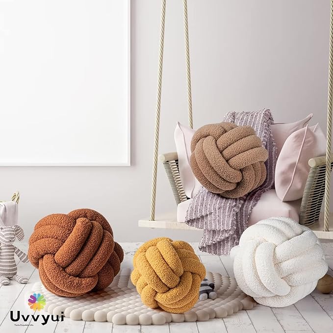 Uvvyui Knot Pillow Ball, Soft Home Decorative Pillows, Round Throw Pillow, Handmade Knotted Plush Pillow, Round Boucle Pillow Cushion (14 Inches Dark Yellow)