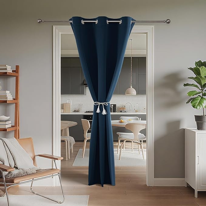 Joydeco Blackout Door Curtain for Doorway Privacy 78 Inches Long, Grommet Closet Curtain for Open Closet, Room Divider for Bedroom Living Room (Navy Blue, 52Wx78L, 1 Panel)
