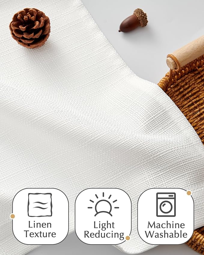jinchan Curtain Light Filtering Kitchen for Living Room Bedroom Small Windows Valance 18 Inch Double Layer Farmhouse Window Rustic Overlay Rod Pocket 1 Panel White