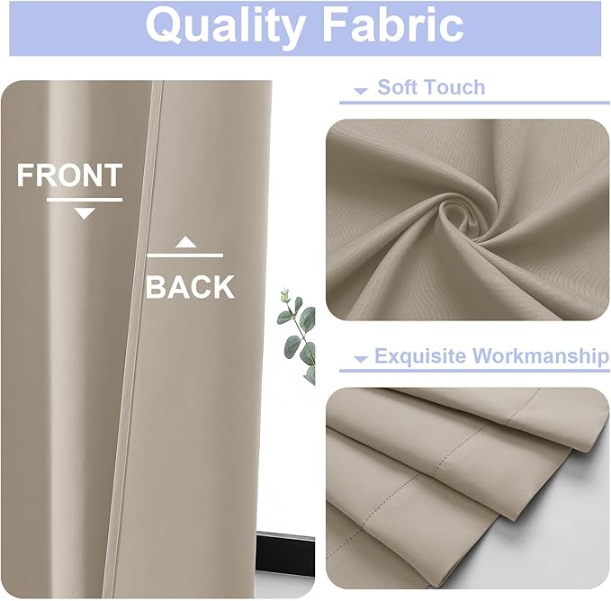 Simplebrand Ava Biscotti Beige Blackout Curtains for Bedroom 72 Inch Length 2 Panels Set, Privacy Thermal Insulated Rod Pocket Door Window Curtains for Patio French Front Door, W40 x L72 Inch