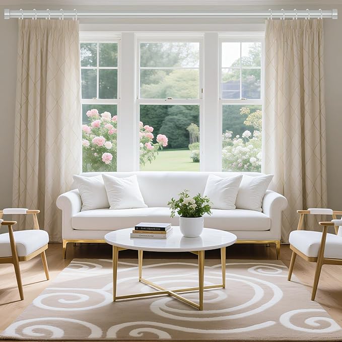 VOIIY Silver Curtain Rods for Windows 66 to 120 Inch(5.5-10 Feet),1" Diameter Drapery Rods with Modern Style End Cap Finials,Size:36-120 Inch,Antique Silver