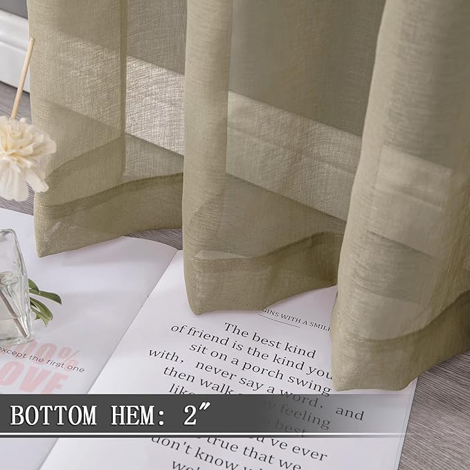 Tollpiz Sheer Curtains Linen Textured Living Room Curtain Sheers Light Filtering Rod Pocket Voile Curtains for Bedroom, 42 x 63 inches Long, Taos Taupe, Set of 2 Panels