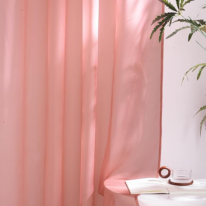 NICETOWN Coral Pink Sheer Window Curtains for Princess Room, Grommet Voile Sheer Window Treatment Light Filtering for Bedroom/Girls Room, W54 x L84, 2 Panels