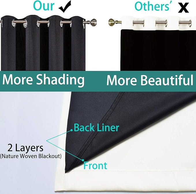 Yakamok 100% Blackout Curtains for Bedroom, Thermal Insulated Double Layer Drapes with Grommet for Living Room, Cream, 2 Panels, W52 x L72