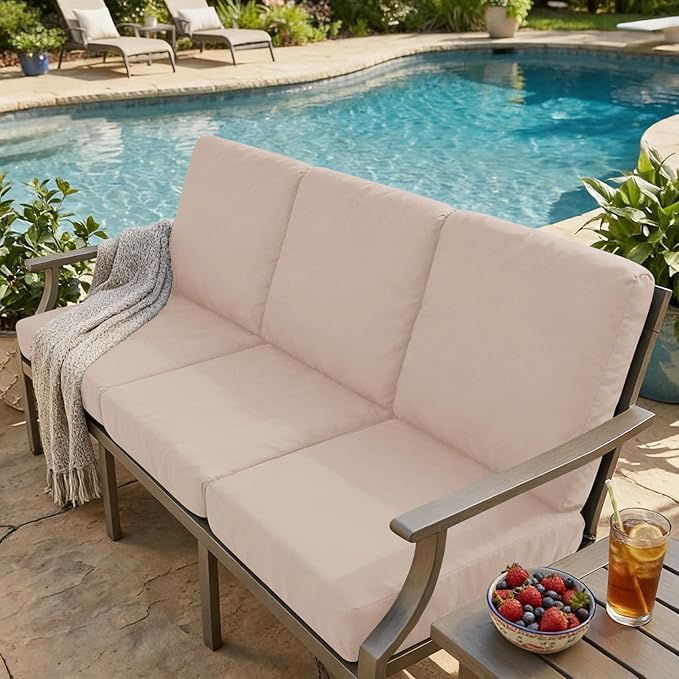 hyha Milk Silk Couch Cushion Covers, Soft Magic Sofa Covers Washable for 3 Cushion Couch, Stretch Sectional Outdoor Cushion Covers for Patio Furniture with Elastic Bottom(3 Packs, Taupe)