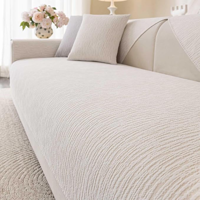 Soft Waterproof Chenille Cover Washable, Non Slip Sectional Sofa Covers for 3 Cushion Couch Sofa L Sharped Sofa Slipcover for Pets, Furniture Protector (1 PCS 27"x27" White)