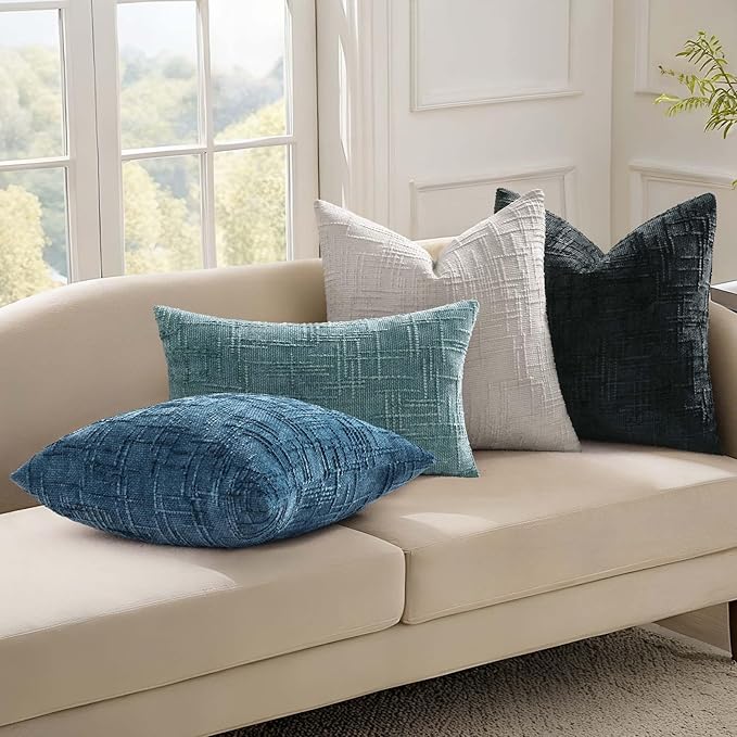 decorUhome Navy Blue Chenille Throw Pillow Covers 20x20 Set of 2 Textured Soft Cozy Slubby Couch Pillow Covers Modern Farmhouse Boho Decorative Pillow Cases for Bed Sofa Living Room