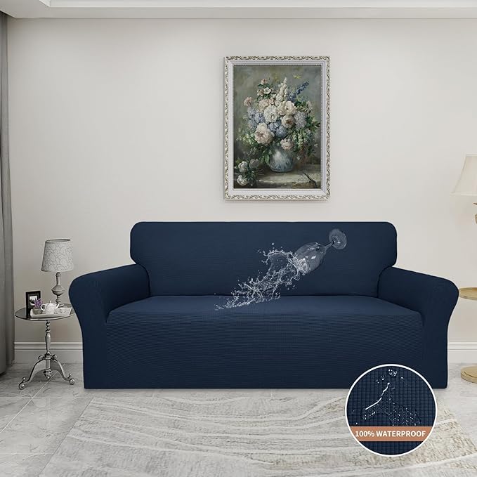 Easy-Going 100% Waterproof Couch Cover, Dual Waterproof Sofa Cover, Stretch Jacquard Sofa Slipcover, Leakproof Furniture Protector for Kids, Pets, Dog and Cat (Oversized Sofa, Dark Blue)