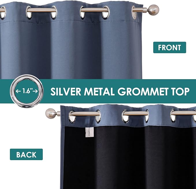 ChrisDowa 100% Blackout Curtains 78 inch Long for Bedroom with Black Liner, 2 Thick Layers Total Blackout Thermal Insulated Grommet Window Curtains 2 Panels Set (Stone Blue, 42 x 78 Inch)