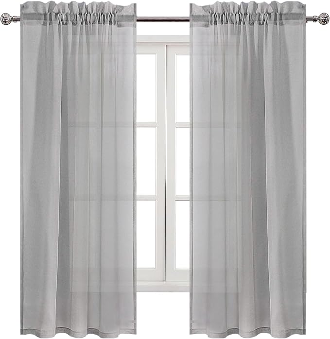 DWCN Grey Sheer Curtains Semi Transparent Voile Rod Pocket Curtains for Bedroom and Living Room, 42 x 72 inches Long, Set of 2 Panels