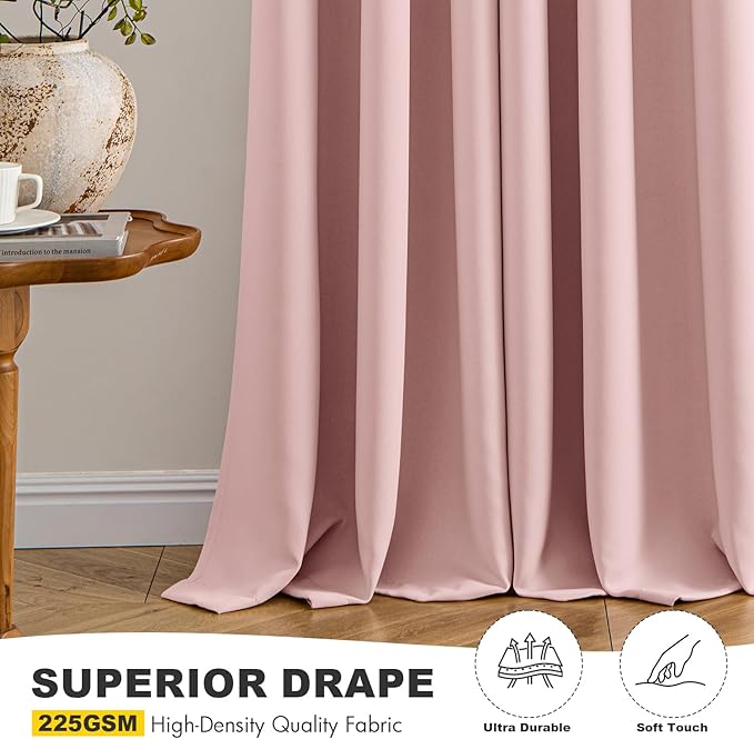 MIULEE Baby Pink Blackout Curtains - Bedroom Window Treatment Curtains Thermal Insulated Room Darkening Drapes for Living Room Kitchen Grommet Top Light Blocking Drapery, 40 x 50 Inches Long, 2 Panels