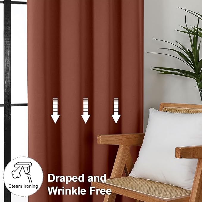 Simplebrand Ava Terracotta Blackout Curtains for Bedroom 84 Inch Length 2 Panels Set, Solid Thermal Insulated Privacy Living Room Window Treatment Curtains Blackout Drapes, W40 x L84 Inch, Terracotta