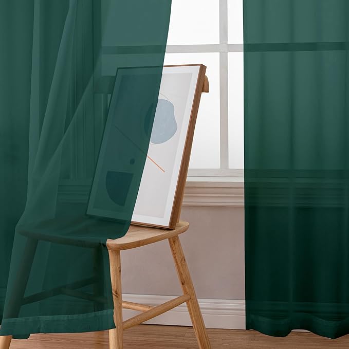 Simplebrand Hunter Green Sheer Curtains 84 Inches Long 2 Panels, Light Filtering Rod Pocket Solid Color Window Sheer Curtain Panels, Elegant Curtains & Drapes for Living Room, Bedroom, 42" W x 84" L