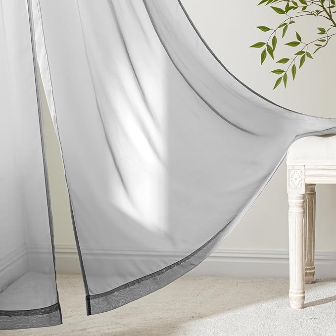 MIULEE Dark Grey Sheer Curtains 90 Inches Long, 4 Panels Set, Rod Pocket Light Filtering Window Drapes for Bedroom and Living Room, Elegant Airy Fabric, 54 x 90 Inches