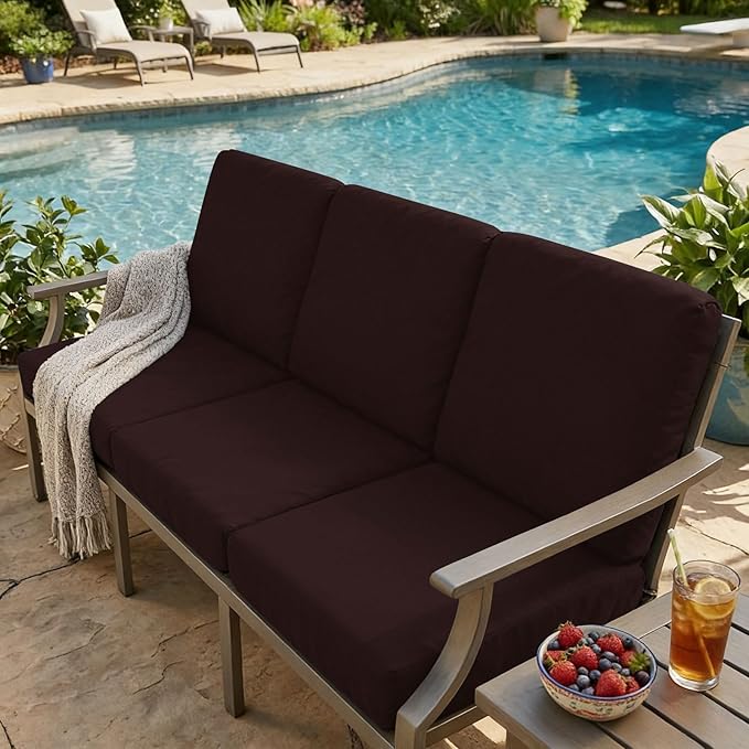 hyha Milk Silk Couch Cushion Covers, Soft Magic Sofa Covers Washable for 3 Cushion Couch, Stretch Sectional Outdoor Cushion Covers for Patio Furniture with Elastic Bottom(Large, Chocolate)