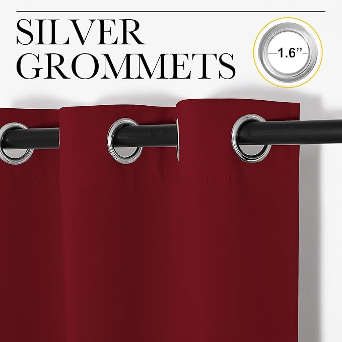 NICETOWN Holiday Christmas Decor Thermal Insulated Solid Grommet Blackout Curtains/Drapes for Living Room (1 Pair, 42 by 63 inches, Burgundy Red)