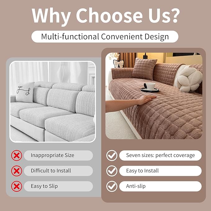 Velvet Couch Cover, Plush Sectional Sofa Cover Washable, Anti Slip Sofa Slipcover for Armrest & Backrest, Furniture Protector Covers for Pets & Kids(1PC, Dark Brown, 27.6"×27.6")