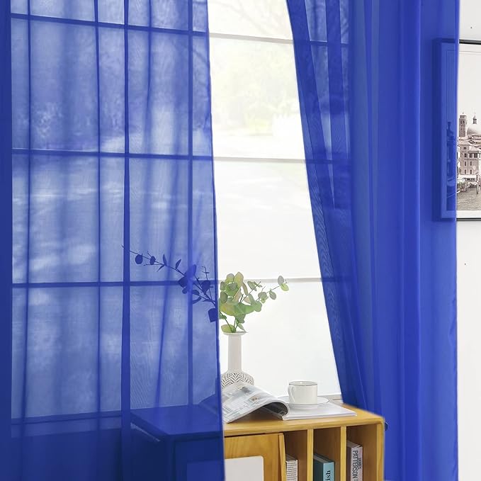 SpaceDresser Sheer Voile Window Treatment Rod Pocket Curtain Panels for Kitchen Bedroom Living Room Drapes Sunlight Filtering Privacy Semi Home Decor Assorted Colors Sizes (Sapphire, 52 W x 108 L)