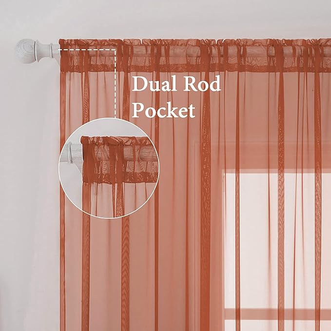 MIULEE 2 Panels Solid Color Sheer Window Curtains Elegant Window Voile Fall Panels/Drapes/Treatment for Bedroom Living Room (54X108 Inches Burnt Orange)