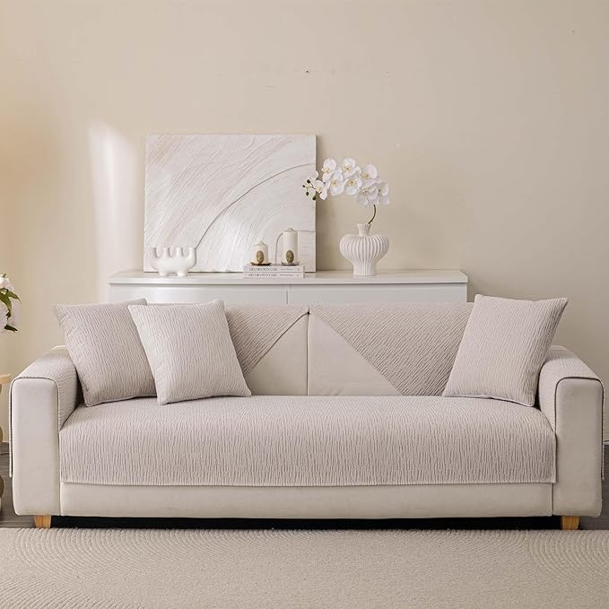Soft Waterproof Chenille Cover Washable, Non Slip Sectional Sofa Covers for 3 Cushion Couch Sofa L Sharped Sofa Slipcover for Pets, Furniture Protector (1 PCS 36"x63" Coffee)