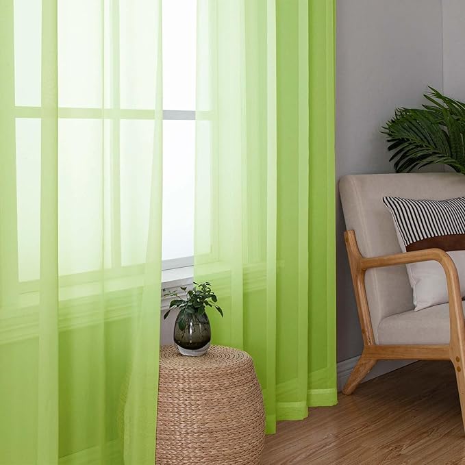 Lecloud Lime Sheer Curtains 78 Inches Long 2 Panels, Rod Pockets Light Filtering Living Room Decor Window Curtains for Bedroom, Elegant Solid Color Window Treatment Drapes, Each Panel 42" W x 78" L