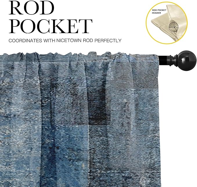 Emvency 4 Pack Valances Window Treatments, Blue Abstract Modern Art Blackout Adjustable for Living Room Bathroom Bedroom Kitchen Over Sink, 52x12 Inch Rod Pocket Valances