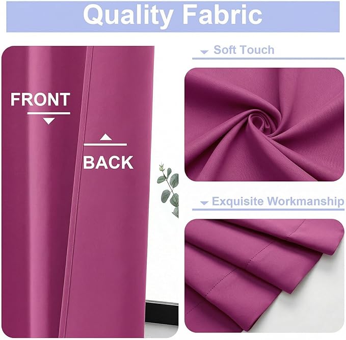 Simplebrand Ava Hot Pink Blackout Curtains for Bedroom 84 Inch Length 2 Panels Set, Solid Thermal Insulated Privacy Nursery Window Treatment Curtains Blackout Drapes, W40 x L84 Inch, Hot Pink