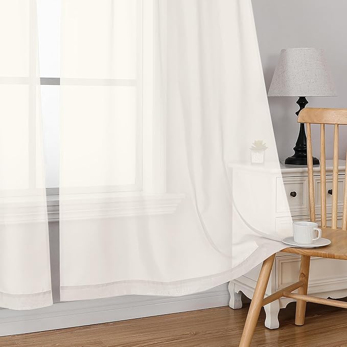 Simplebrand Ivory Valances 14 Inches Long for Living Room Pocket 2 Panel Light Filtering Sheer Translucent Valence Toppers for Window Kitchen Bathroom Bedroom Ivory 42x14 Inch Length