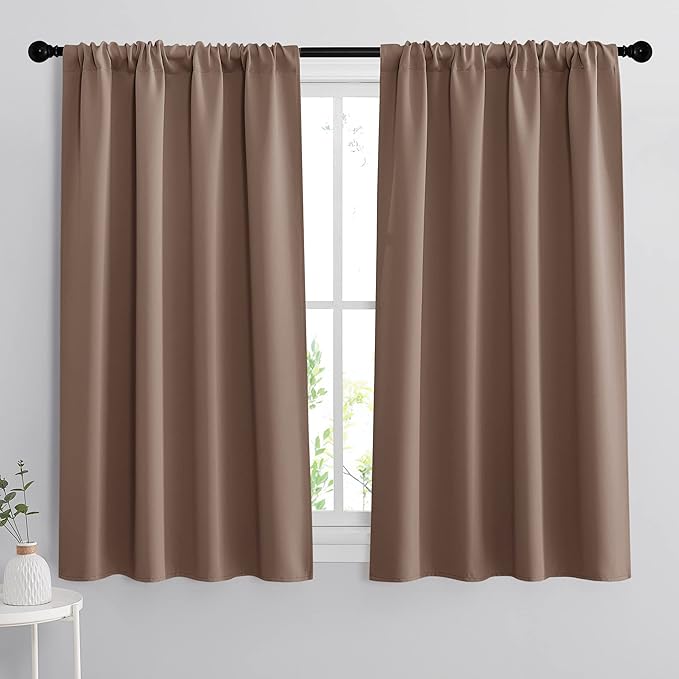 RYB HOME Blackout Curtains for Bedroom Living Room 63 inches Long, Thermal Insulated Privacy Rod Pocket Drapes for Nursery Office Home Theater, Width 34 by Length 63, Mocha, 2 Panels