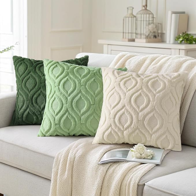 decorUhome Summer Throw Pillow Covers 22x22 Inch Set of 2, Soft Plush Faux Wool Light Sage Green Solid Couch Pillow Covers, Accent Euro Sham Farmhouse Square Pillow Cases for Sofa Bed Living Room