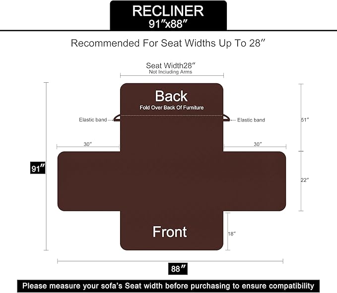U-NICE HOME Recliner Chair Covers Reversible Chair Cover Pet Covers for Dogs with Elastic Straps Water Resistant Diamond Quilted (28''Recliner Oversized, Brown/Beige)