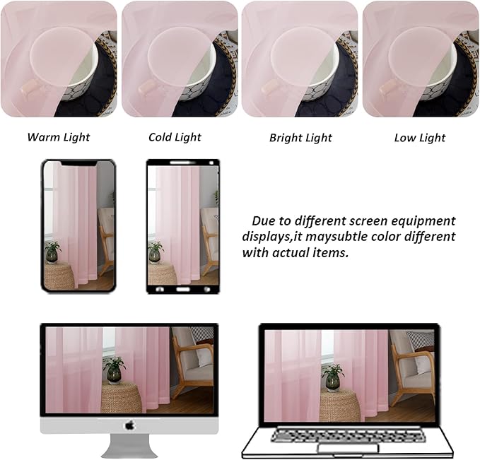 Chyhomenyc Blush Pink Sheer Curtains 120 Inches Long - Light Filtering Voile Extra Long Panel Drapes for Floor to Ceiling Window, Elegant Soft Living Room Curtains, Each 42Wx120L Inch, 10FT, 2 Panels