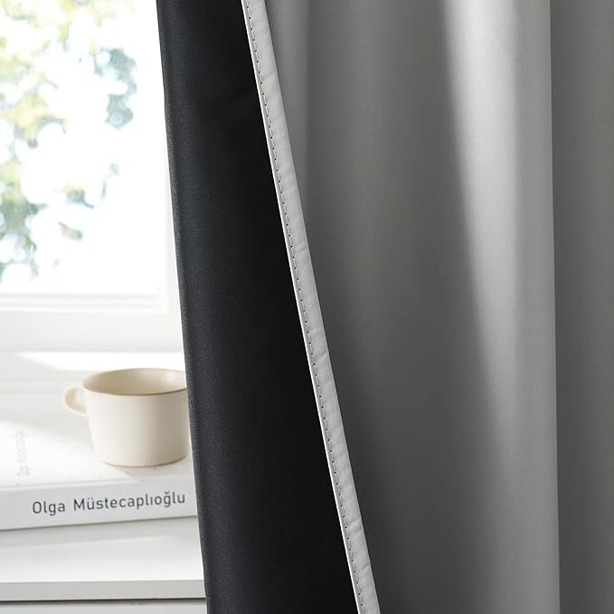 RYB HOME 100% Blackout Short Curtains for Small Window, Thermal Insulated Total Room Darkening Noise Reducing Curtains for Kitchen Bathroom Basement, 34 inches Wide by 48 inches Long, Silver Grey
