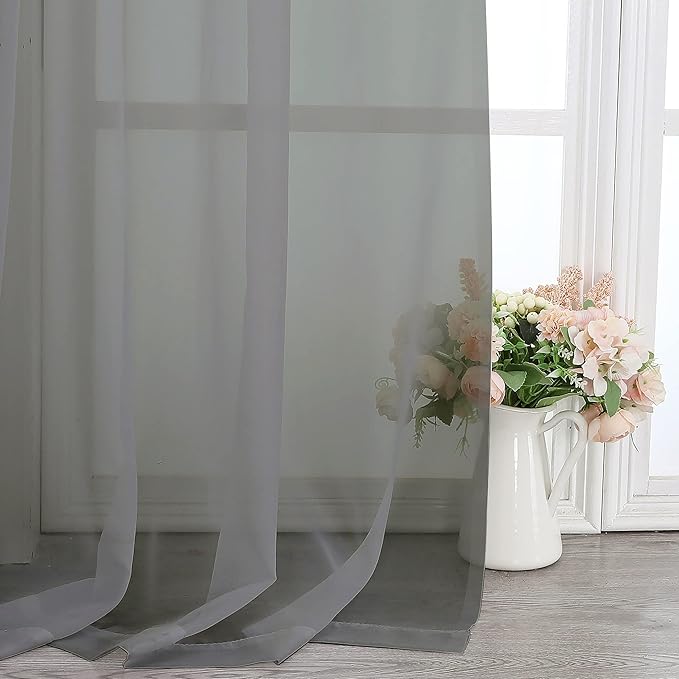 Chyhomenyc Sheer Window Curtain Panels 144 Inches Length 2 Pack, Long Elegant Voile Window Scarf Drapes Backdrop for Canopy Bed/Wedding/Living Room, 42Wx144L inches, Charcoal Grey