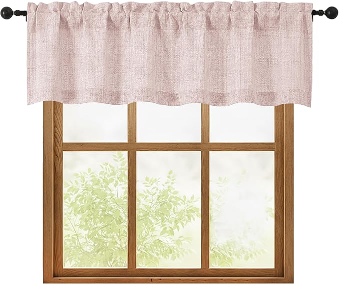 OWENIE Blush Pink Valances for Windows 1 Pcs, Light Filtering Textured Farmhouse Short Small Valance Curtains for Bathroom Basement Living Room, Rod Pocket Half Curtains Over Sink, 60" W by 16" L