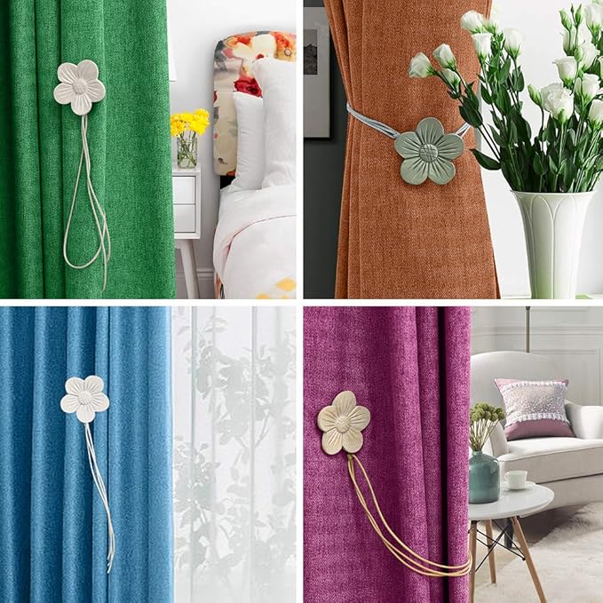 Lewondr Vintage Magnetic Curtain Tieback, 1 Pair Resin Flower Curtain Drapery Holdback Window Curtain Decorative Buckle Holder for Home Cafe Balcony - White
