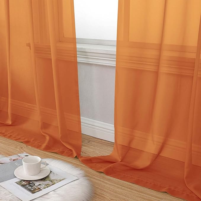 Orange Sheer Curtains 84 Inches Long 2 Panels, Soft Airy Light Filtering Curtains for Bedroom Living Room, Modern Rod Pocket Privacy Drapes Window Treatments, Orange, Total Wide 84 Inch
