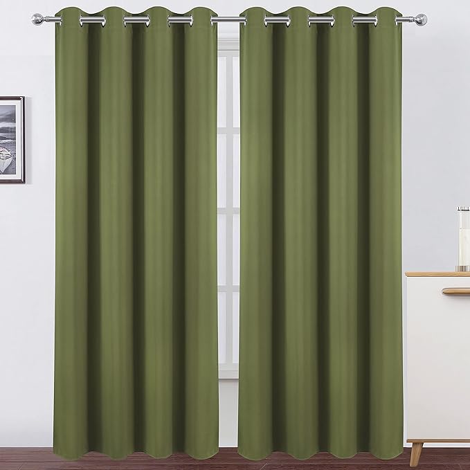 LEMOMO Olive Green Thermal Blackout Curtains/52 x 108 Inch/Set of 2 Panels Room Darkening Curtains for Bedroom