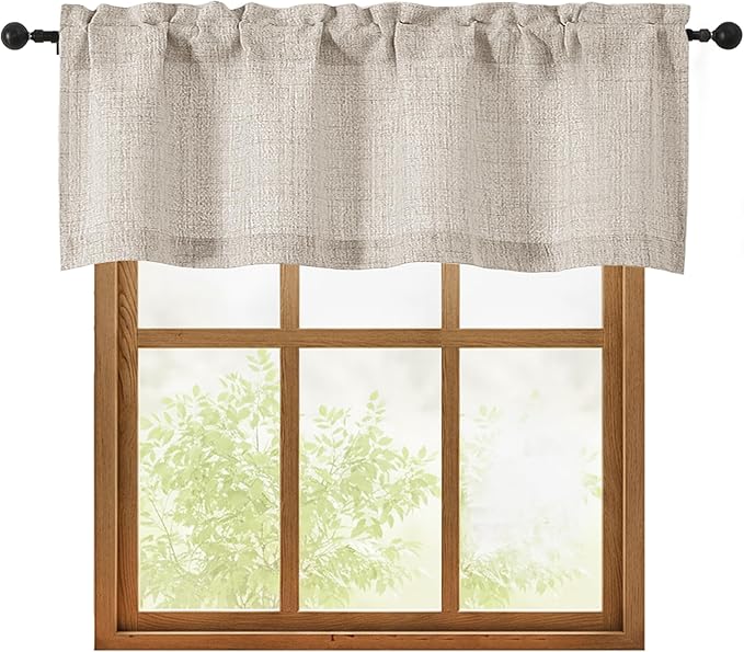 OWENIE Linen Valances for Windows 1 Pcs 18 Inch Length, Light Filtering Textured Short Small Valance Curtains for Bathroom Basement Living Room Bedroom, Half Window Curtains Over Sink, 52" Wx18 L