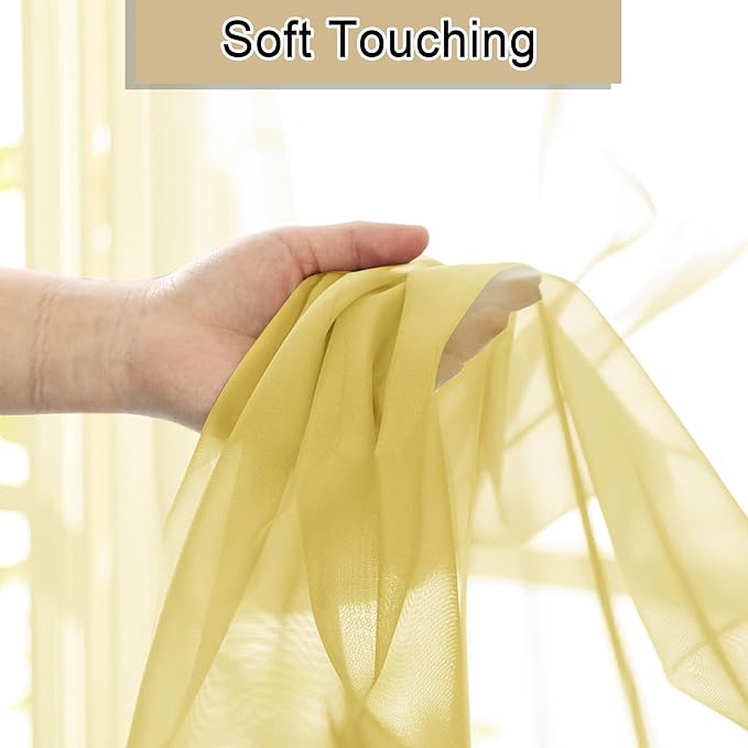Lecloud Yellow Sheer Curtains 63 Inch Length 2 Panels, Light Filtering Voile Curtain Drapes for Bedroom Basement, Dual Rod Pocket Living Room Elegant Window Treatments, 40" W x 63" L