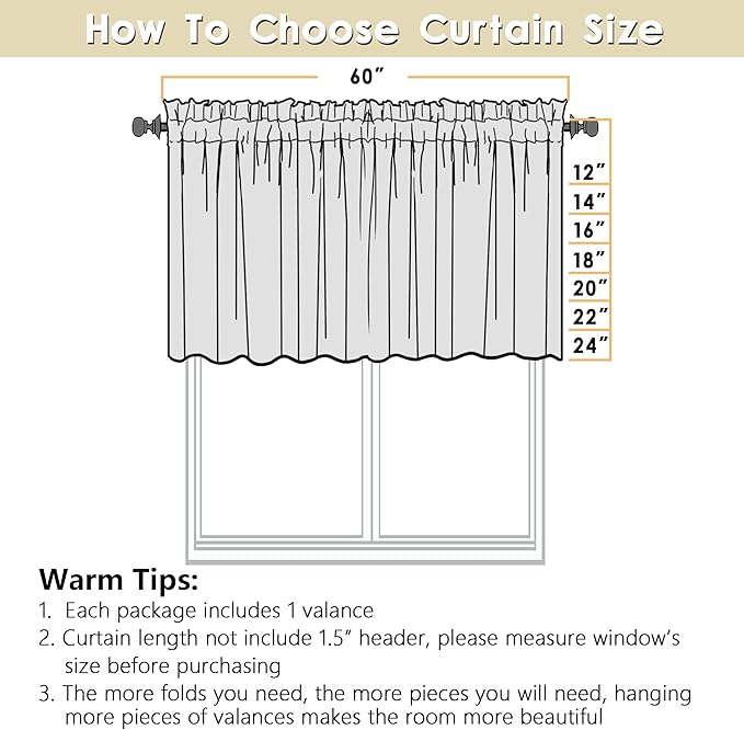 OVZME Valance for Windows, Light Filtering Faux Linen Textured Small Short Valance Kitchen Curtain, Dual Rod Pocket Top Short Window Curtain for Bathroom Basement Farmhouse, 60Wx14L Inch, Linen Color