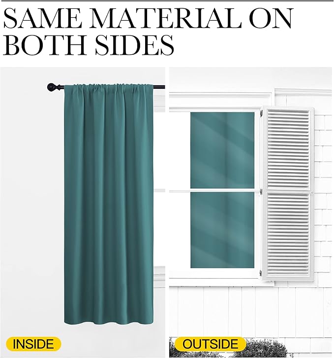 NICETOWN Living Room Curtains, Window Curtain Panels, Thermal Insulated Solid Rod Pocket Blackout Draperies/Drapes (Sea Teal, One Pair, 70 by 84-inch)